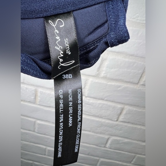 NWT Soma Sensual Front Close Lined Underwire Racerback Demi Bra 38 B Navy #0448 - Picture 9 of 13